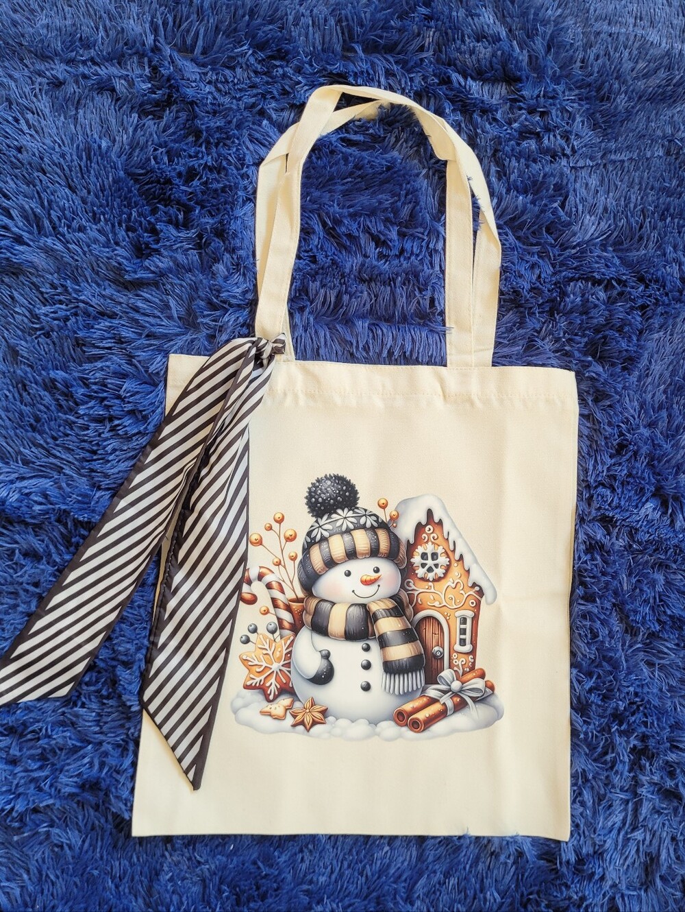 Snowman Canvas Tote Bag With Sash